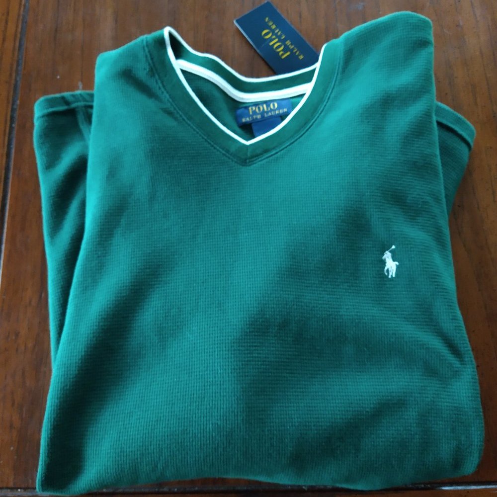 Ralph Lauren XL emerald green long V Neck Thermal